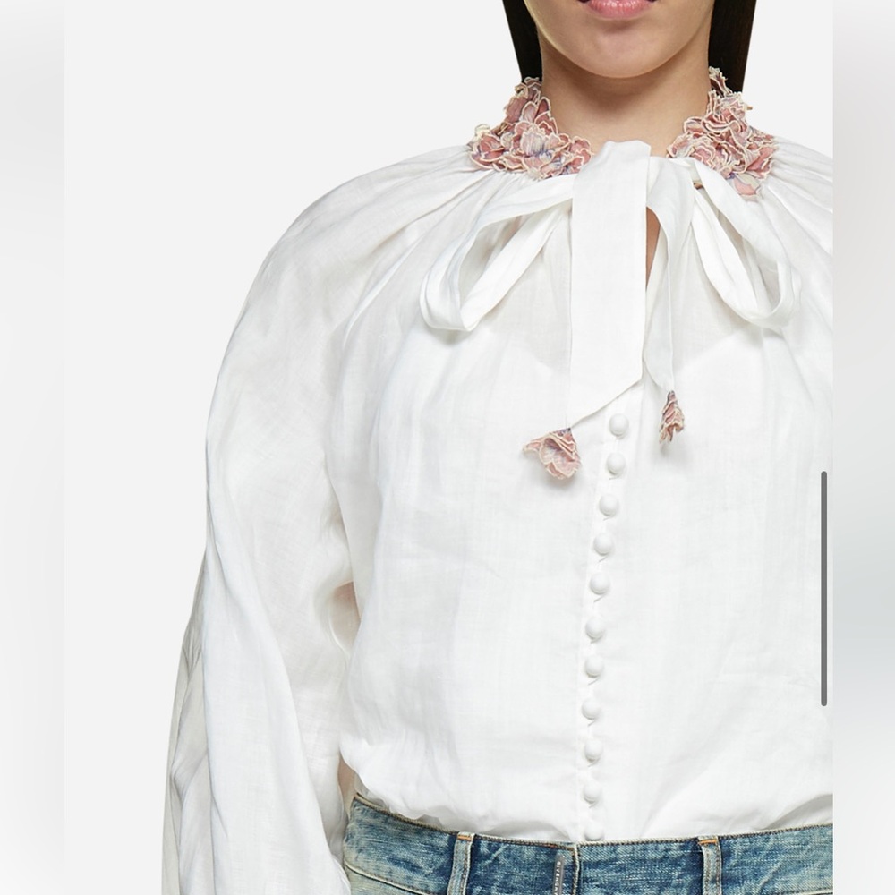Zimmermann White Blouse with Pink Accents